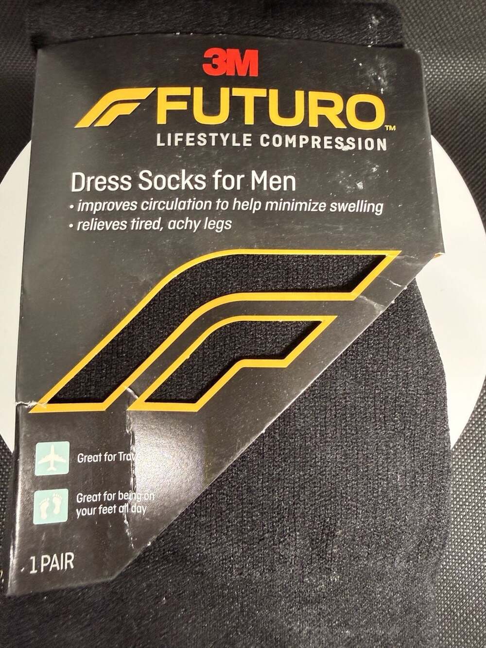 3M Futuro Lifestyle Compression Dress Socks for Men, Firm 20-30 mmHg, Large, Bla